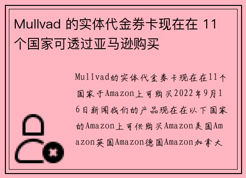 Mullvad 的实体代金券卡现在在 11 个国家可透过亚马逊购买 