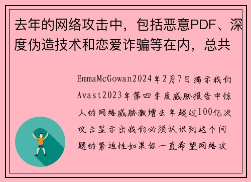 去年的网络攻击中，包括恶意PDF、深度伪造技术和恋爱诈骗等在内，总共达到了100亿次。